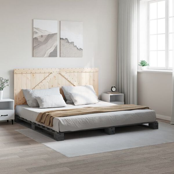 vidaXL Estrutura de cama com cabeceira 200x200 cm pinho maci&ccedil;o cinza