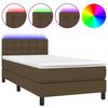 vidaXL Cama box spring c/ colch&atilde;o/LED 90x190 cm tecido castanho-escuro