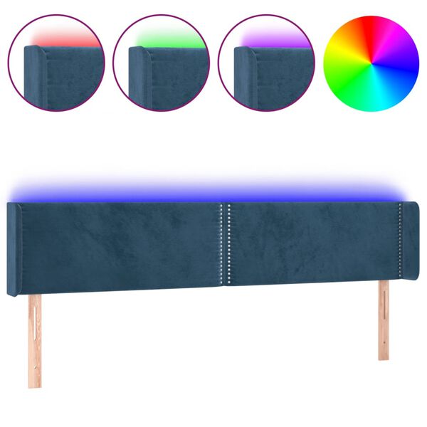 vidaXL Cabeceira cama c/ luzes LED veludo 203x16x78/88 cm azul-escuro