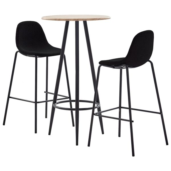 vidaXL 3 pcs conjunto de bar tecido preto