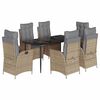 vidaXL 7 pcs conjunto de jantar p/ jardim com almofad&otilde;es vime PE bege