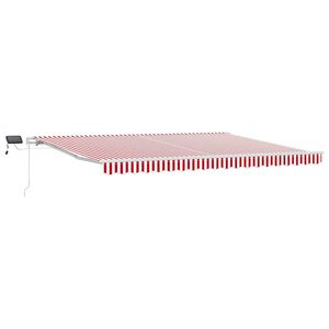 vidaXL Toldo retr&aacute;til Vermelho e Branco 450 &times; 350 cm Tecido e Alum&iacute;nio