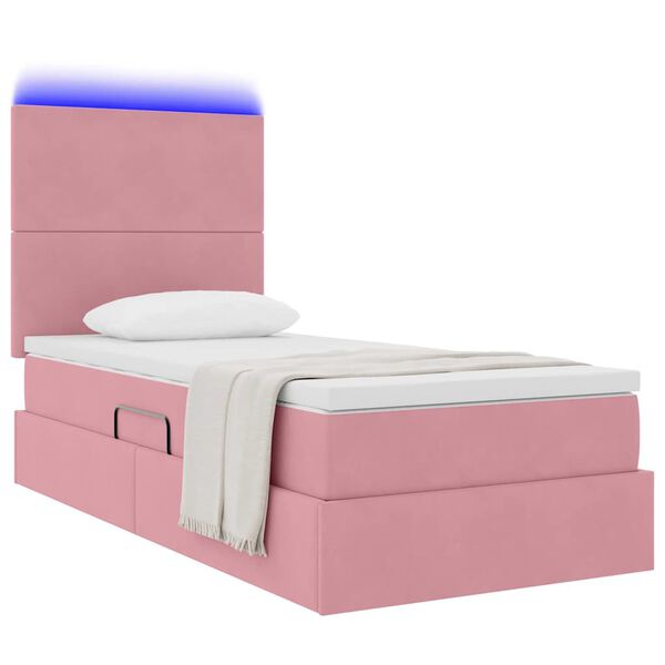 vidaXL Cama com arruma&ccedil;&atilde;o e LED com colch&atilde;o Rosa 90 x 190 cm Veludo