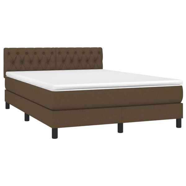vidaXL Cama box spring c/ colch&atilde;o/LED 140x190cm tecido castanho-escuro