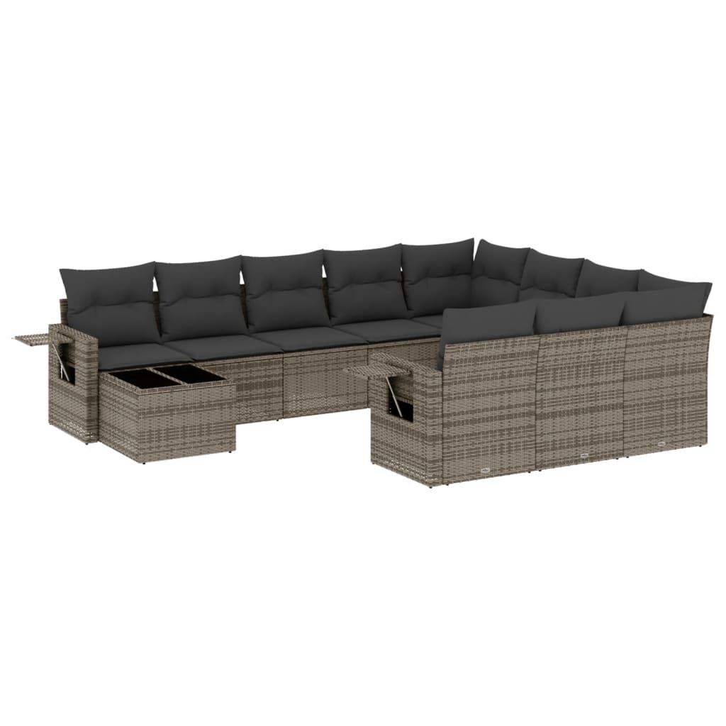vidaXL 11 pcs conjunto sofás de jardim c/ almofadões vime PE cinzento
