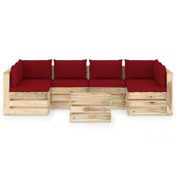 vidaXL 7 pcs conj. lounge jardim c/ almofad&otilde;es madeira impreg. verde