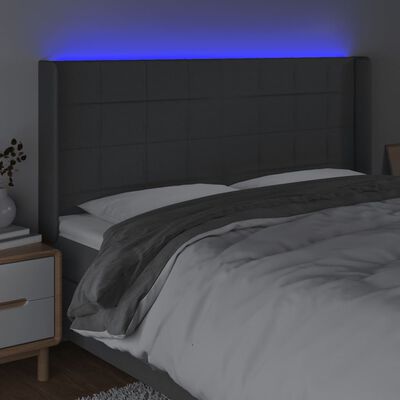 vidaXL Cabeceira de cama c/ LED tecido 183x16x118/128 cm cinza-escuro