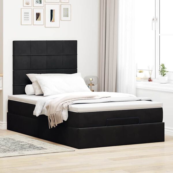 vidaXL Estrutura de cama otomana com colch&otilde;es preto 120x190 cm Veludo