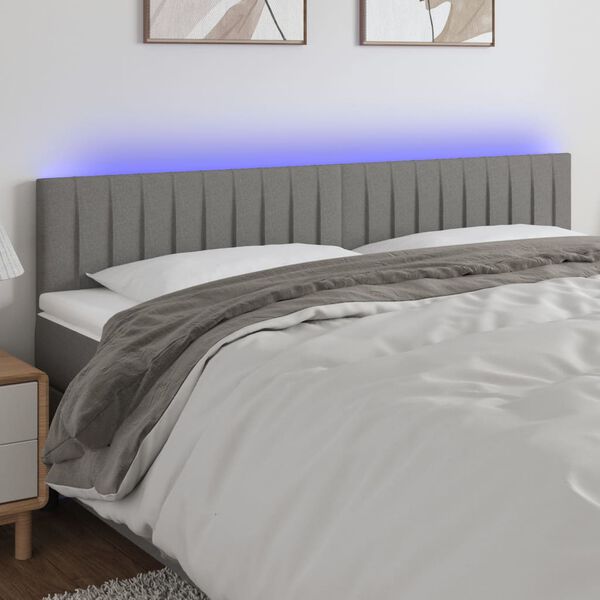 vidaXL Cabeceira de cama c/luzes LED tecido 160x5x78/88cm cinza-escuro