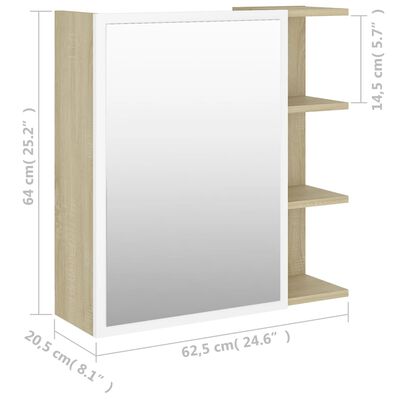 vidaXL Armário casa banho espelho 62,5x20,5x64cm cont. branco/carvalho