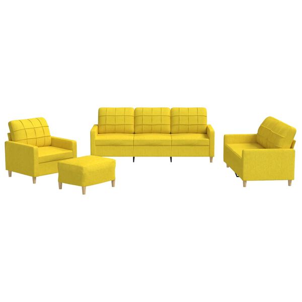 vidaXL 4 pcs conjunto de sofás com almofadões tecido amarelo-claro