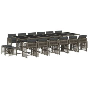 vidaXL 17 pcs conj. de jantar p/ jardim c/ almofad&otilde;es vime PE cinzento