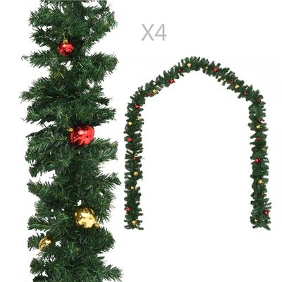 vidaXL Grinalda de Natal com enfeites 4 pcs 270 cm PVC verde