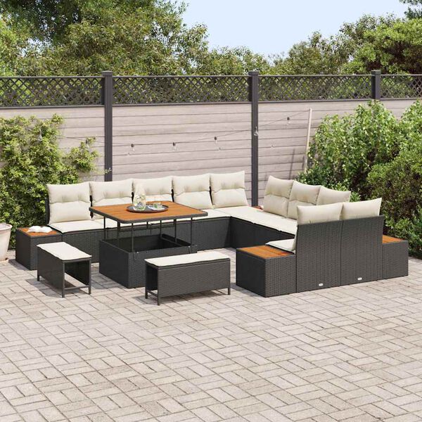 vidaXL Conjunto de Sof&aacute; de Jardim 13 pcs Preto vime PE