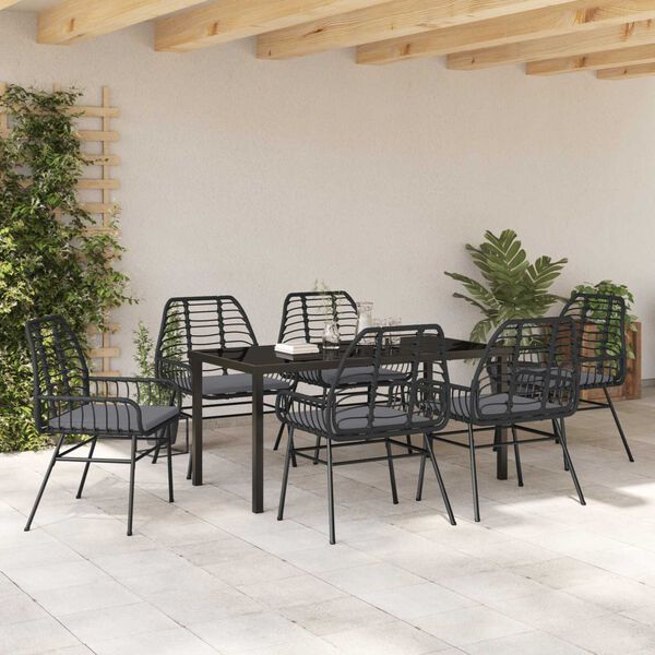 vidaXL Conjunto de Jantar para Jardim 7 pcs Preto vime PE