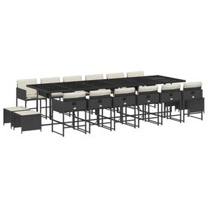 vidaXL 17 pcs conjunto de jantar p/ jardim c/ almofad&otilde;es vime PE preto