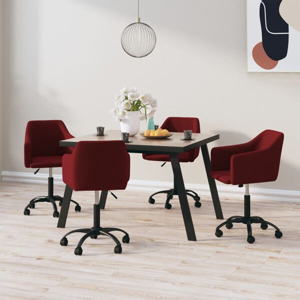 vidaXL Cadeiras de jantar girat&oacute;rias 4 pcs veludo vermelho tinto