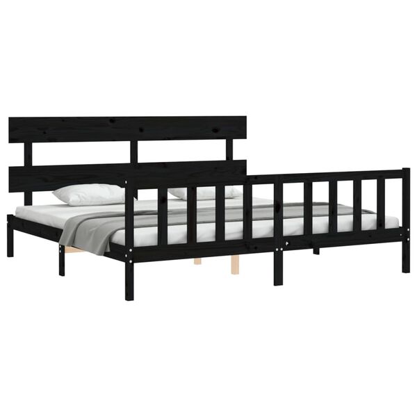 vidaXL Estrutura de cama com cabeceira 200x200 cm madeira maci&ccedil;a preto