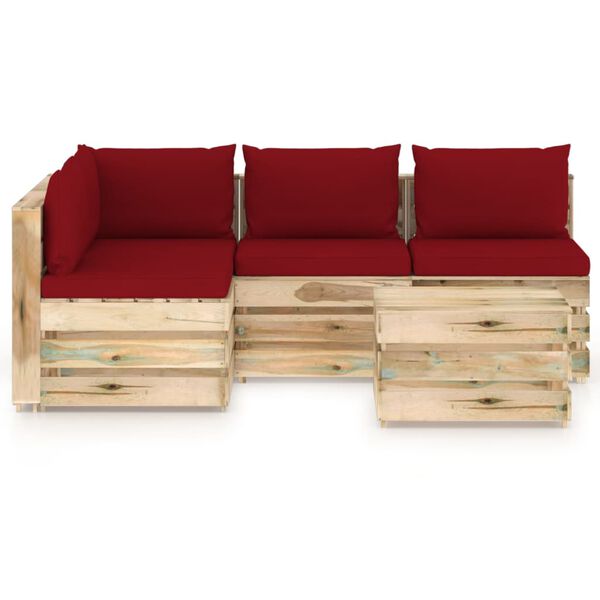 vidaXL 5 pcs conj. lounge jardim c/ almofad&otilde;es madeira impreg. verde