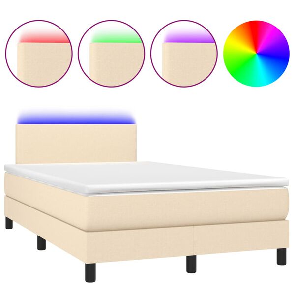 vidaXL Cama box spring c/ colch&atilde;o e LED 120x190 cm tecido cor creme