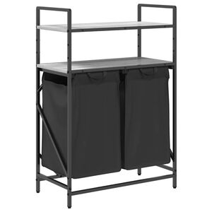 vidaXL Cesto de roupa suja com 2 compartimentos e prateleiras, cinza, modelo Sonoma