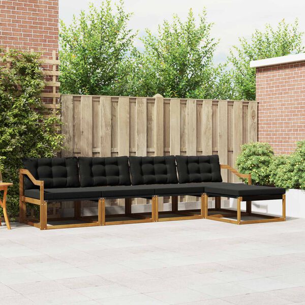 vidaXL Conjunto de Sof&aacute;s para Exterior 5 pcs Natural e Preto