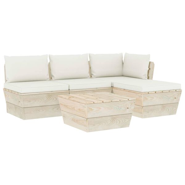 vidaXL 5 pcs conjunto lounge de paletes + almofad&otilde;es madeira de abeto
