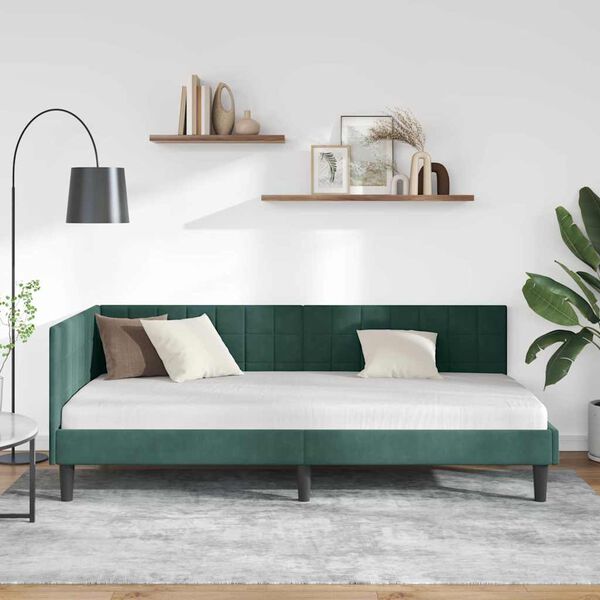 vidaXL Estrutura de Cama de Canto Verde Escuro 100 cm x 200 cm Veludo