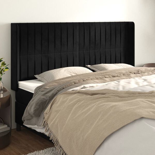 vidaXL Cabeceira de cama c/ abas veludo 203x16x118/128 cm preto