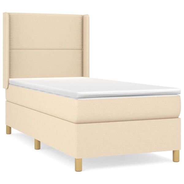 vidaXL Cama com molas/colch&atilde;o 90x190 cm tecido cor creme