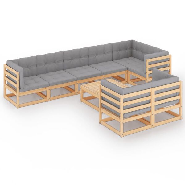 vidaXL 9 pcs conjunto lounge de jardim c/ almofad&otilde;es pinho maci&ccedil;o