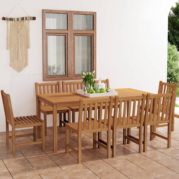 vidaXL Conjunto de jantar de jardim de 9 peças, 180x90 cm, madeira de teca maciça