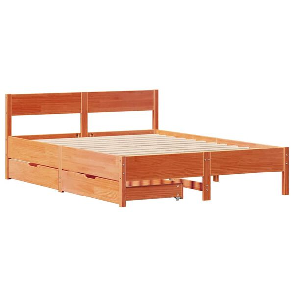vidaXL Cama sem colch&atilde;o 140x200 cm madeira pinho maci&ccedil;a castanho-mel