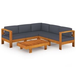 vidaXL 6 pcs conj. lounge de jardim c/ almofad&otilde;es cinza-escuro ac&aacute;cia