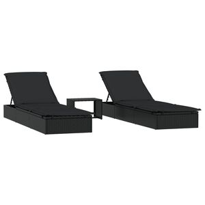 vidaXL Espregui&ccedil;adeiras com mesa 2 pcs vime PE preto