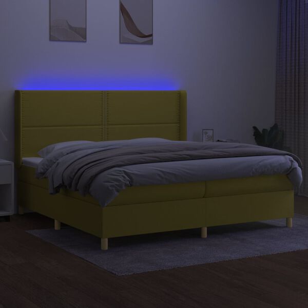 vidaXL Cama box spring c/ colch&atilde;o e LED 200x200 cm tecido verde