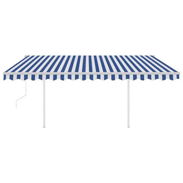 vidaXL Toldo autom&aacute;tico LED e sensor de vento 4x3,5 m azul e branco