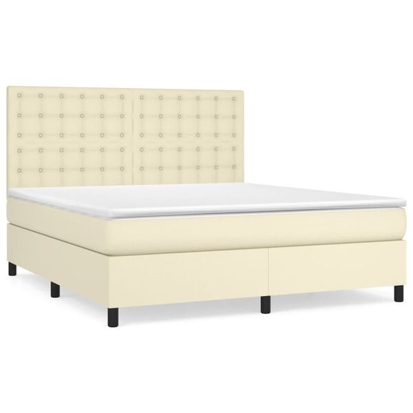 vidaXL Cama com molas/colch&atilde;o 180x200 cm couro artificial cor creme