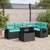 vidaXL 6 pcs conjunto sof&aacute;s jardim c/ almofad&otilde;es vime PE/ac&aacute;cia preto