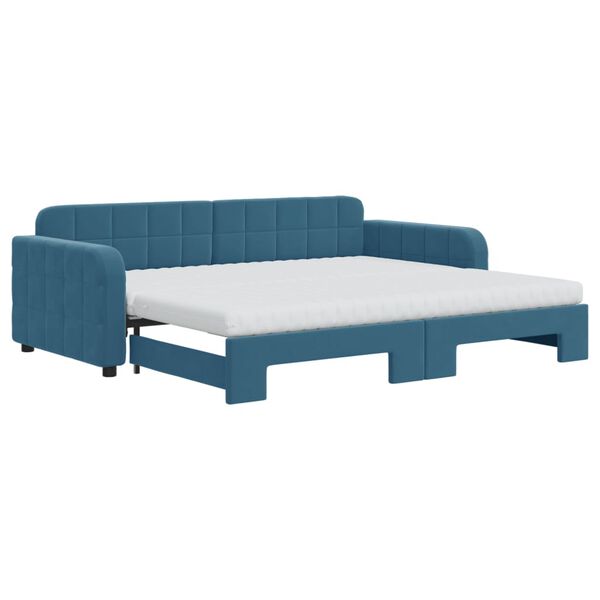 vidaXL Sof&aacute;-cama com gavet&atilde;o e colch&otilde;es 90x200 cm veludo azul