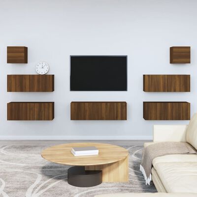 vidaXL 7 pcs conjunto móveis TV derivados de madeira carvalho castanho