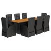 vidaXL 9 pcs conjunto de jantar p/ jardim c/ almofad&otilde;es vime PE preto