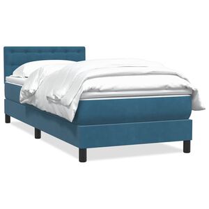vidaXL Cama com molas/colch&atilde;o azul-escuro 80x210 cm veludo