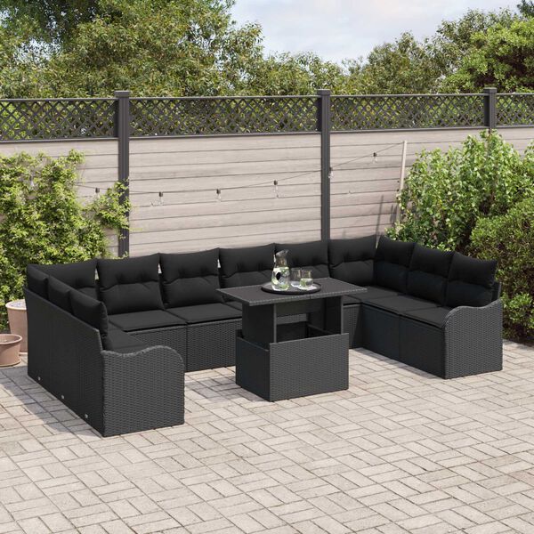 vidaXL Conjunto de Sof&aacute; de Jardim 11 pcs Preto Rattan de Polipropileno