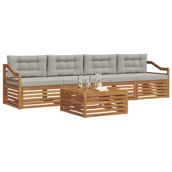 vidaXL Conjunto de Sof&aacute;s para Exterior 5 pcs Cinza Natural e Claro