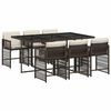 vidaXL 7 pcs conjunto jantar p/ jardim c/ almofad&otilde;es vime PE castanho