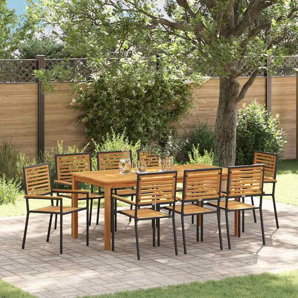 vidaXL Conjunto de Jantar para Jardim 9 pcs Preto Rattan Sintético