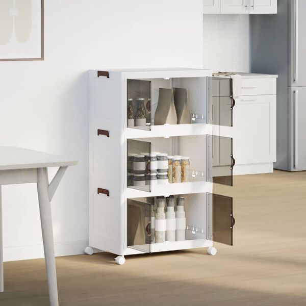 vidaXL Caixa arruma&ccedil;&atilde;o empilh&aacute;vel rodas 3camadas 75L 64x39,5x110,5cm