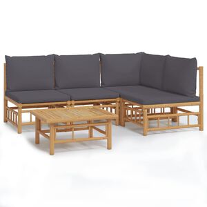 vidaXL 5 pcs conjunto lounge jardim bambu c/ almofad&otilde;es cinza-escuro