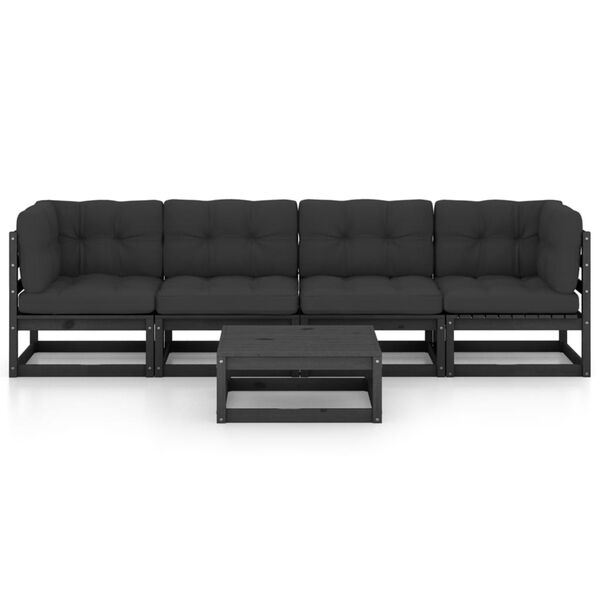 vidaXL 5 pcs conjunto longue de jardim c/ almofad&otilde;es pinho maci&ccedil;o